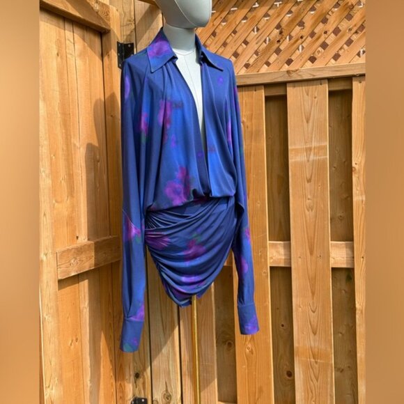 🆕 RAT & BOA 🧿 NWOT Volana Blue and Purple Floral Printed Cowl Neck Mini, Sz XS - Picture 3 of 16